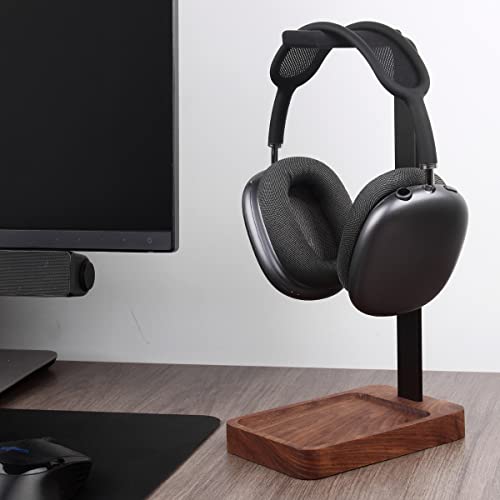 Headset-Halter aus Walnussholz und Aluminium, Desktop-Kopfhörerständer, universeller Kopfhörerhalter für die meisten Musik-Gaming-Headsets, Schwarz Walnuss Bild 2
