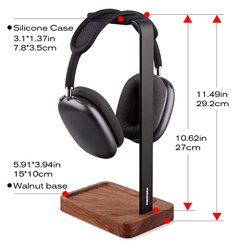 Headset-Halter aus Walnussholz und Aluminium, Desktop-Kopfhörerständer, universeller Kopfhörerhalter für die meisten Musik-Gaming-Headsets, Schwarz Walnuss Bild 3