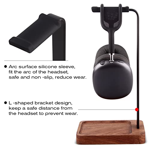 Headset-Halter aus Walnussholz und Aluminium, Desktop-Kopfhörerständer, universeller Kopfhörerhalter für die meisten Musik-Gaming-Headsets, Schwarz Walnuss Bild 5