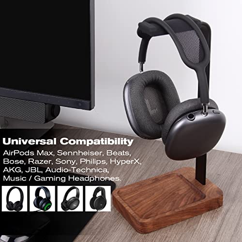 Headset-Halter aus Walnussholz und Aluminium, Desktop-Kopfhörerständer, universeller Kopfhörerhalter für die meisten Musik-Gaming-Headsets, Schwarz Walnuss Bild 7