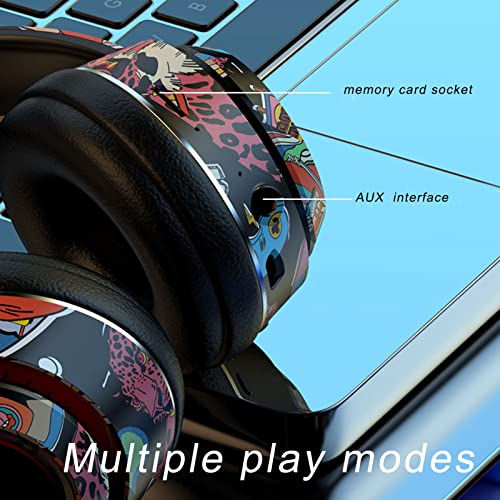 Gaming-Headset, Kabelloses HiFi-Stereo-Bluetooth-Headset mit Bunten LED-Lichtern, Coolem Buntem Graffiti-Aussehen, Unterstützung von BT, Speicherkarte, AUX-Player, für Smartphone-Tablet-Computer Bild 7
