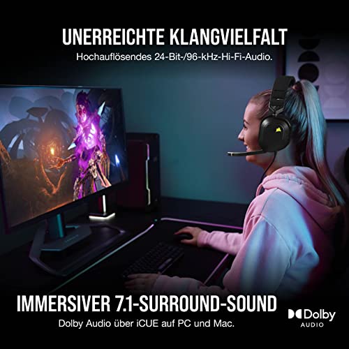 Corsair HS80 RGB USB Gaming-Headset mit Dolby Audio 7.1-Surround-Sound (Mikrofon in Broadcast-Qualität, Ohrmuscheln aus Memory-Schaumstoff, Hi-Fi-Sound, Robuste Konstruktion) Karbon, Schwarz Bild 2