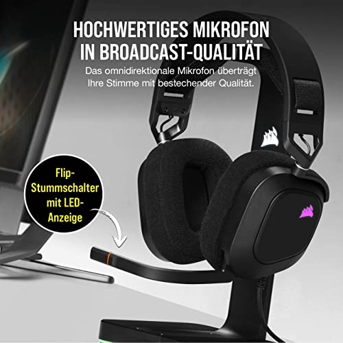 Corsair HS80 RGB USB Gaming-Headset mit Dolby Audio 7.1-Surround-Sound (Mikrofon in Broadcast-Qualität, Ohrmuscheln aus Memory-Schaumstoff, Hi-Fi-Sound, Robuste Konstruktion) Karbon, Schwarz Bild 3
