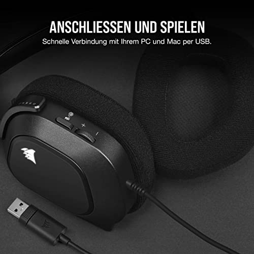 Corsair HS80 RGB USB Gaming-Headset mit Dolby Audio 7.1-Surround-Sound (Mikrofon in Broadcast-Qualität, Ohrmuscheln aus Memory-Schaumstoff, Hi-Fi-Sound, Robuste Konstruktion) Karbon, Schwarz Bild 5