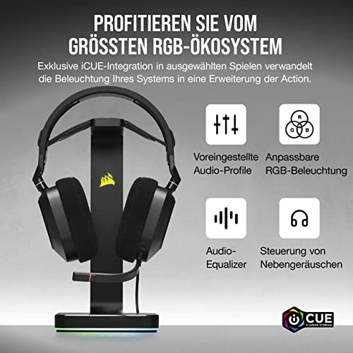 Corsair HS80 RGB USB Gaming-Headset mit Dolby Audio 7.1-Surround-Sound (Mikrofon in Broadcast-Qualität, Ohrmuscheln aus Memory-Schaumstoff, Hi-Fi-Sound, Robuste Konstruktion) Karbon, Schwarz Bild 6