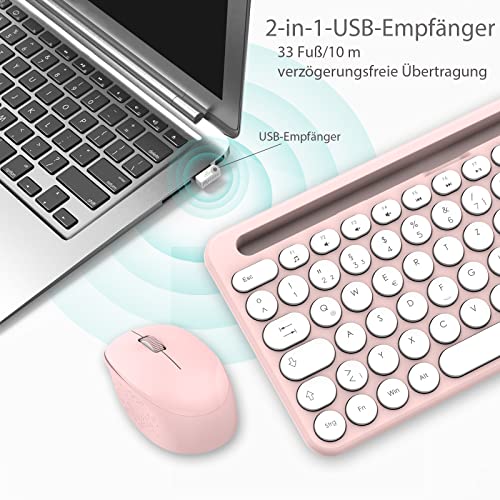 LeadsaiL, Tastatur-Maus-Sets, kabellose ergonomische Maus und Tastatur, kabellose PC-Tastatur und Maus in Standardgröße, deutsches QWERTZ-Layout, leise-Klick-Taste, MacOS, Laptop Bild 3