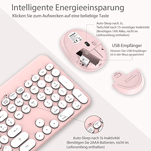 LeadsaiL, Tastatur-Maus-Sets, kabellose ergonomische Maus und Tastatur, kabellose PC-Tastatur und Maus in Standardgröße, deutsches QWERTZ-Layout, leise-Klick-Taste, MacOS, Laptop Bild 4