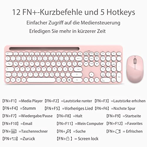 LeadsaiL, Tastatur-Maus-Sets, kabellose ergonomische Maus und Tastatur, kabellose PC-Tastatur und Maus in Standardgröße, deutsches QWERTZ-Layout, leise-Klick-Taste, MacOS, Laptop Bild 5