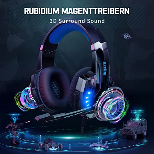 Ozeino Gaming Headset für PS4 PS5 3D Surround Sound Noise Cancelling Kopfhörer Mit Mikrofon Für PC Xbox One Switch with LED Licht Bild 3