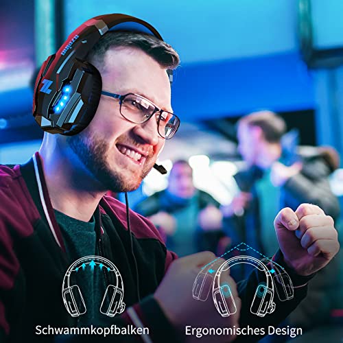 Ozeino Gaming Headset für PS4 PS5 3D Surround Sound Noise Cancelling Kopfhörer Mit Mikrofon Für PC Xbox One Switch with LED Licht Bild 5