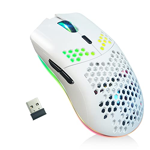 Kabellose Gaming-Maus mit Wabenstruktur, 11 Hintergrundbeleuchtung, RGB Chrom, 3.400 DPI, 6 programmierte Tasten, USB-Empfänger, energiesparend, kabellose Maus für PC/Mac/Laptop, Schwarz Bild 1