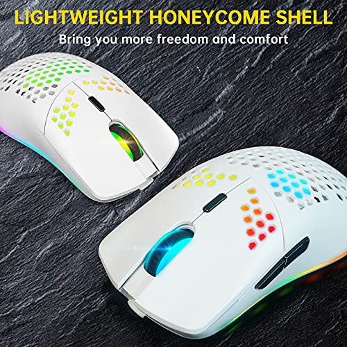 Kabellose Gaming-Maus mit Wabenstruktur, 11 Hintergrundbeleuchtung, RGB Chrom, 3.400 DPI, 6 programmierte Tasten, USB-Empfänger, energiesparend, kabellose Maus für PC/Mac/Laptop, Schwarz Bild 2