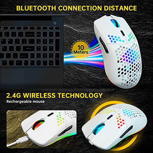 Kabellose Gaming-Maus mit Wabenstruktur, 11 Hintergrundbeleuchtung, RGB Chrom, 3.400 DPI, 6 programmierte Tasten, USB-Empfänger, energiesparend, kabellose Maus für PC/Mac/Laptop, Schwarz Bild 3