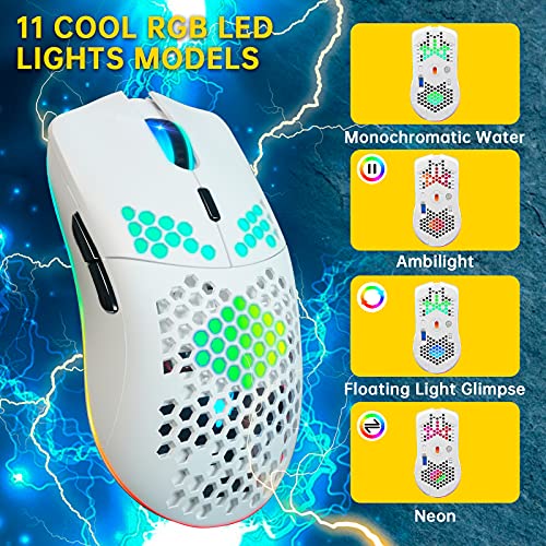 Kabellose Gaming-Maus mit Wabenstruktur, 11 Hintergrundbeleuchtung, RGB Chrom, 3.400 DPI, 6 programmierte Tasten, USB-Empfänger, energiesparend, kabellose Maus für PC/Mac/Laptop, Schwarz Bild 5