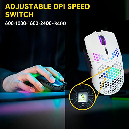 Kabellose Gaming-Maus mit Wabenstruktur, 11 Hintergrundbeleuchtung, RGB Chrom, 3.400 DPI, 6 programmierte Tasten, USB-Empfänger, energiesparend, kabellose Maus für PC/Mac/Laptop, Schwarz Bild 6