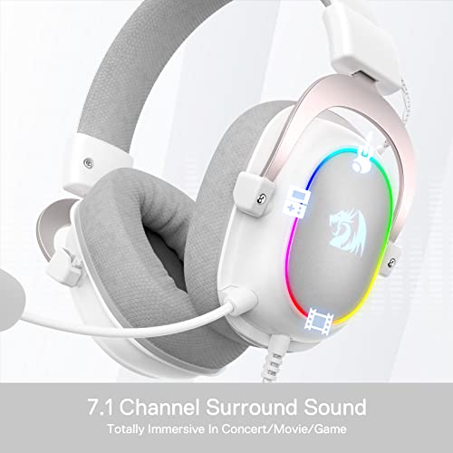 Redragon H510 RGB Weiß Gaming Kopfhörer - 7.1 Surround Sound - 53 mm Audiotreiber in Ohrpolstern aus Memory Foam mit strapazierfähigem Stoffbezug – Kopfhörer für mehrere Plattformen - für PC/PS4/NS Bild 3