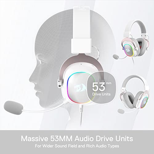 Redragon H510 RGB Weiß Gaming Kopfhörer - 7.1 Surround Sound - 53 mm Audiotreiber in Ohrpolstern aus Memory Foam mit strapazierfähigem Stoffbezug – Kopfhörer für mehrere Plattformen - für PC/PS4/NS Bild 4