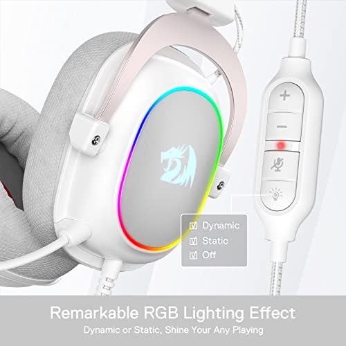 Redragon H510 RGB Weiß Gaming Kopfhörer - 7.1 Surround Sound - 53 mm Audiotreiber in Ohrpolstern aus Memory Foam mit strapazierfähigem Stoffbezug – Kopfhörer für mehrere Plattformen - für PC/PS4/NS Bild 6