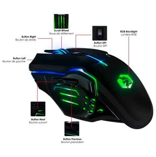 Empire Gaming - Armor RF800 Pack Clavier Souris Gaming Sans Fil Wireless AZERTY (FR Layout) RGB Rechargeable Avec Tapis de Souris -Clavier 2.4G -Souris 4800 DPI -PC PS4 PS5 Xbox One/Series Mac Bild 5
