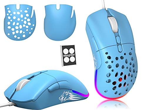 ZIYOU LANG D19 Mäuse Gaming-Maus, kabelgebundene Gaming-Mäuse für Laptop PC RGB-Maus Gaming, programmierbare 7-Tasten-Maus, USB-Mäuse bis zu 12.000 DPI Wabenschale optische ultraleichte Maus – Blau Bild 1