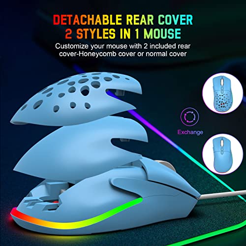 ZIYOU LANG D19 Mäuse Gaming-Maus, kabelgebundene Gaming-Mäuse für Laptop PC RGB-Maus Gaming, programmierbare 7-Tasten-Maus, USB-Mäuse bis zu 12.000 DPI Wabenschale optische ultraleichte Maus – Blau Bild 3
