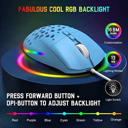 ZIYOU LANG D19 Mäuse Gaming-Maus, kabelgebundene Gaming-Mäuse für Laptop PC RGB-Maus Gaming, programmierbare 7-Tasten-Maus, USB-Mäuse bis zu 12.000 DPI Wabenschale optische ultraleichte Maus – Blau Bild 6