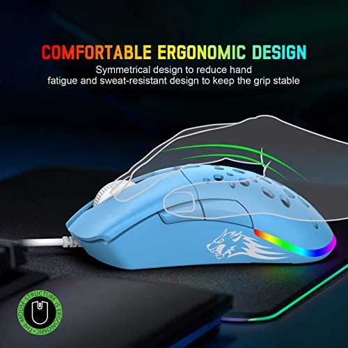 ZIYOU LANG D19 Mäuse Gaming-Maus, kabelgebundene Gaming-Mäuse für Laptop PC RGB-Maus Gaming, programmierbare 7-Tasten-Maus, USB-Mäuse bis zu 12.000 DPI Wabenschale optische ultraleichte Maus – Blau Bild 7