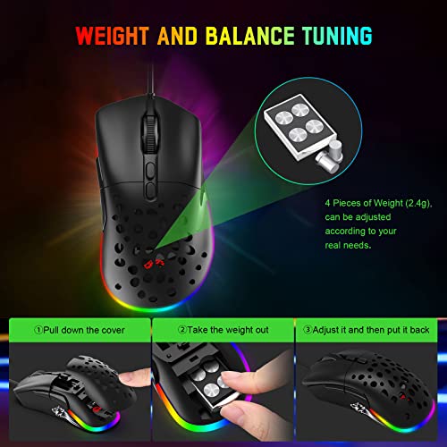 Mäuse D19 Wired Gaming Maus für Laptop, programmierbare Hintergrundbeleuchtung Maus 7 -Tasten, Mausspiele, 12.000 DPI einstellbar, für Windows Mac/MacBook Pro/Air/HP/Huawei/Samsung Bild 2