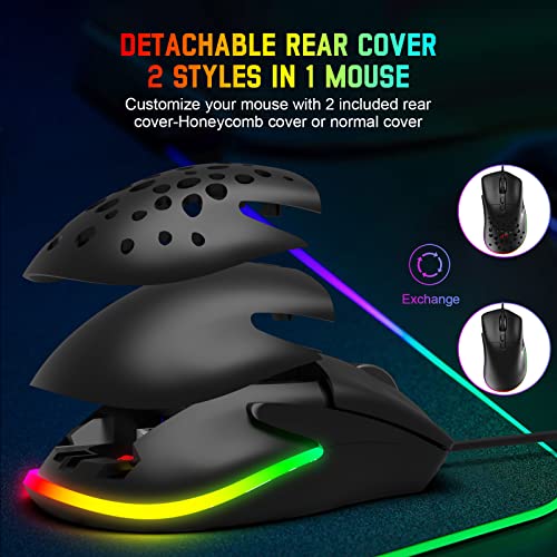 Mäuse D19 Wired Gaming Maus für Laptop, programmierbare Hintergrundbeleuchtung Maus 7 -Tasten, Mausspiele, 12.000 DPI einstellbar, für Windows Mac/MacBook Pro/Air/HP/Huawei/Samsung Bild 3