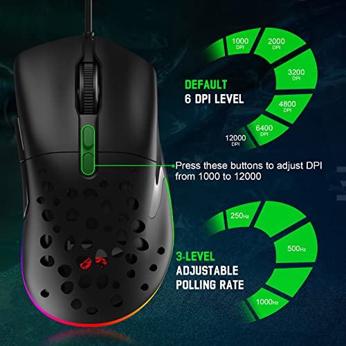 Mäuse D19 Wired Gaming Maus für Laptop, programmierbare Hintergrundbeleuchtung Maus 7 -Tasten, Mausspiele, 12.000 DPI einstellbar, für Windows Mac/MacBook Pro/Air/HP/Huawei/Samsung Bild 4