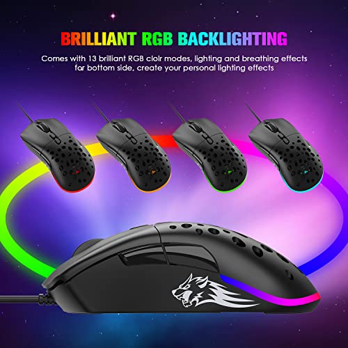 Mäuse D19 Wired Gaming Maus für Laptop, programmierbare Hintergrundbeleuchtung Maus 7 -Tasten, Mausspiele, 12.000 DPI einstellbar, für Windows Mac/MacBook Pro/Air/HP/Huawei/Samsung Bild 5