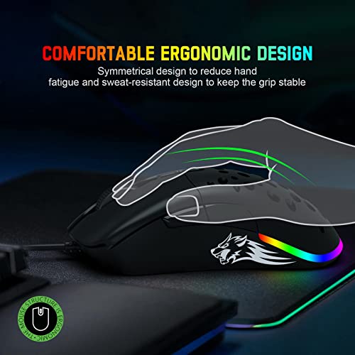 Mäuse D19 Wired Gaming Maus für Laptop, programmierbare Hintergrundbeleuchtung Maus 7 -Tasten, Mausspiele, 12.000 DPI einstellbar, für Windows Mac/MacBook Pro/Air/HP/Huawei/Samsung Bild 6