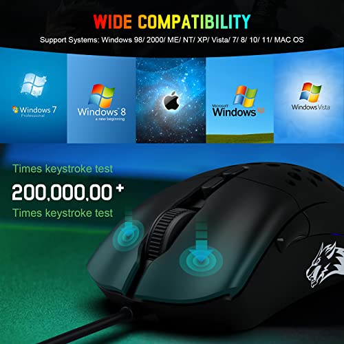 Mäuse D19 Wired Gaming Maus für Laptop, programmierbare Hintergrundbeleuchtung Maus 7 -Tasten, Mausspiele, 12.000 DPI einstellbar, für Windows Mac/MacBook Pro/Air/HP/Huawei/Samsung Bild 7