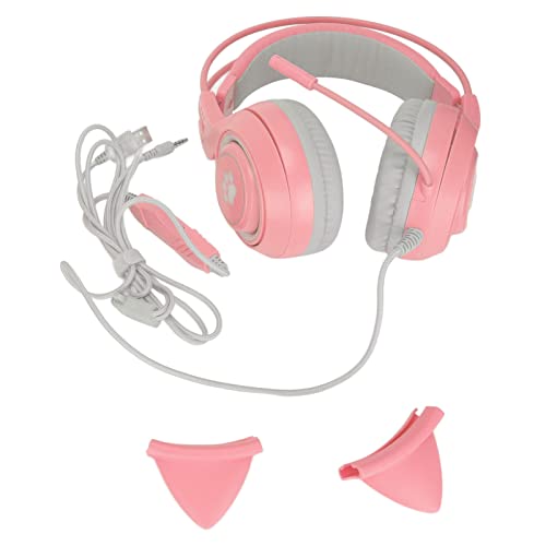 Elprico Gaming-Headset, Abnehmbares Katzenohr, USB + 3,5-mm-Stecker, Gaming-Kopfhörer, Unterstützt Lautstärkeregelung, Mikrofon-Stummschaltung für, für One(Rosa) Bild 4