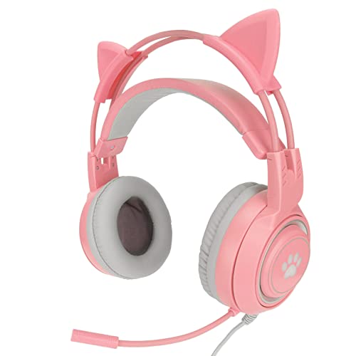 Elprico Gaming-Headset, Abnehmbares Katzenohr, USB + 3,5-mm-Stecker, Gaming-Kopfhörer, Unterstützt Lautstärkeregelung, Mikrofon-Stummschaltung für, für One(Rosa) Bild 6
