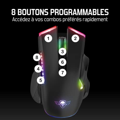 SPIRIT OF GAMER - Gaming Maus Kabellos Wiederaufladbar Elite M70-8 Programmierbare Tasten - RGB Hintergrundbeleuchtung - Ergonomische Gaming Maus mit Daumenauflage - Optischer Sensor 4800 DPI Bild 3