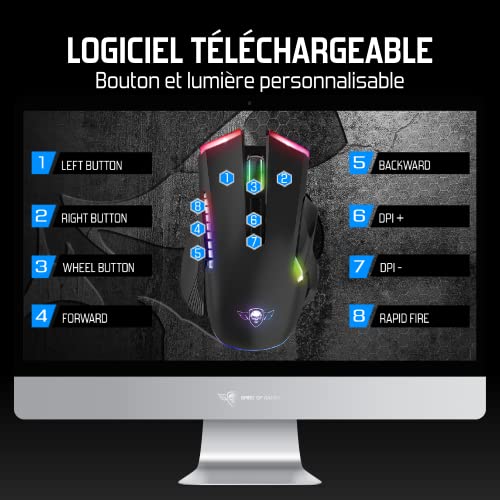SPIRIT OF GAMER - Gaming Maus Kabellos Wiederaufladbar Elite M70-8 Programmierbare Tasten - RGB Hintergrundbeleuchtung - Ergonomische Gaming Maus mit Daumenauflage - Optischer Sensor 4800 DPI Bild 7