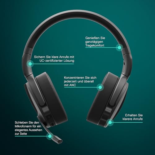 EPOS C50 Serie Fortschrittliches Noise Cancelling Headset: Bluetooth 5.0, Ultralange Akkulaufzeit, UC-Optimiert, Komfortdesign, Profiqualität für Teams und Zoom, Tragbar, Einfache Verbindung Bild 2