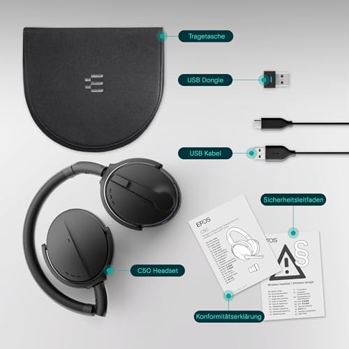 EPOS C50 Serie Fortschrittliches Noise Cancelling Headset: Bluetooth 5.0, Ultralange Akkulaufzeit, UC-Optimiert, Komfortdesign, Profiqualität für Teams und Zoom, Tragbar, Einfache Verbindung Bild 5