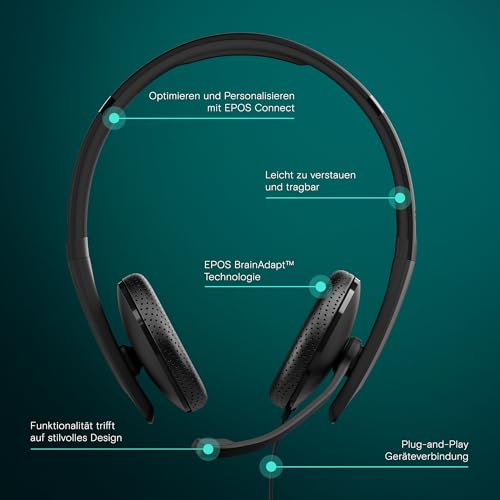 EPOS C10 USB-Headset mit Mikrofon, kabelgebundene Kopfhörer mit einfacher und flexibler USB-C-Verbindung und EPOS BrainAdapt-Technologie. Bild 2