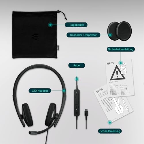 EPOS C10 USB-Headset mit Mikrofon, kabelgebundene Kopfhörer mit einfacher und flexibler USB-C-Verbindung und EPOS BrainAdapt-Technologie. Bild 5