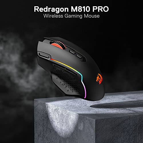 Redragon M810 Pro Kabellose Gaming-Maus, 10000 DPI Kabelgebundene/Kabellose Maus mit Schnellfeuertaste, 8 Makrotasten, 45 Stunden Dauerleistung und RGB-Hintergrundbeleuchtung für PC/Mac/Laptop Bild 2