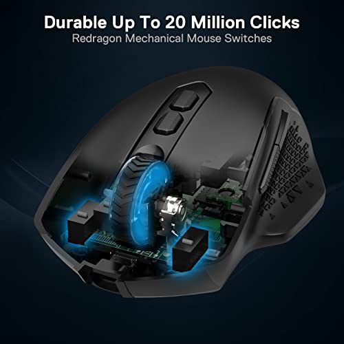 Redragon M810 Pro Kabellose Gaming-Maus, 10000 DPI Kabelgebundene/Kabellose Maus mit Schnellfeuertaste, 8 Makrotasten, 45 Stunden Dauerleistung und RGB-Hintergrundbeleuchtung für PC/Mac/Laptop Bild 6