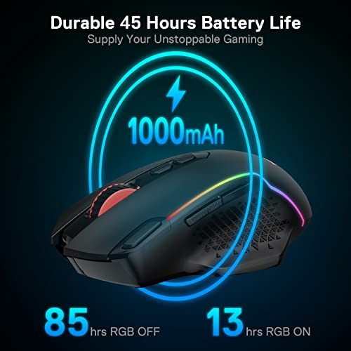 Redragon M810 Pro Kabellose Gaming-Maus, 10000 DPI Kabelgebundene/Kabellose Maus mit Schnellfeuertaste, 8 Makrotasten, 45 Stunden Dauerleistung und RGB-Hintergrundbeleuchtung für PC/Mac/Laptop Bild 7