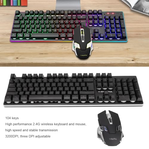 Kabellose Tastatur und Maus Kombination, RGB Gaming Tastatur Maus Set, Wiederaufladbare Tastaturs mit 104 Tasten, LED Hintergrundbeleuchtung, 7D 3200 DPI Mauses, Mechanisches Gefühl, für PC-Gamer Bild 4