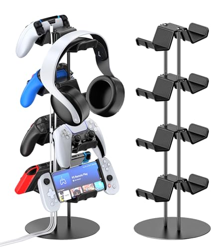 Gaming Deko Controller Halterung, 4-Stufen Controller Halter & Kopfhörer Halterung Tisch mit Kabel Gaming Organizer, Kopfhörer Halter für Universaler Controller/Headset, Gaming Zubehör Zimmer Deko Bild 1