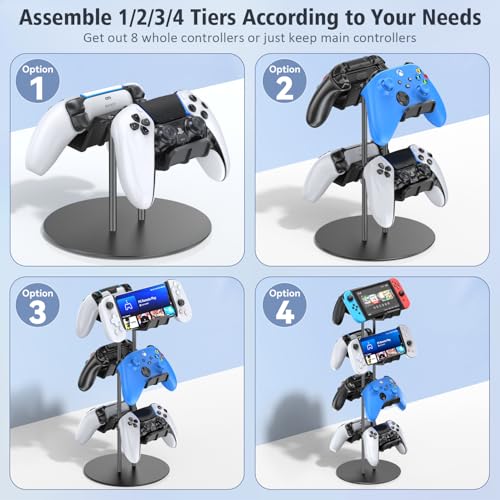 Gaming Deko Controller Halterung, 4-Stufen Controller Halter & Kopfhörer Halterung Tisch mit Kabel Gaming Organizer, Kopfhörer Halter für Universaler Controller/Headset, Gaming Zubehör Zimmer Deko Bild 3