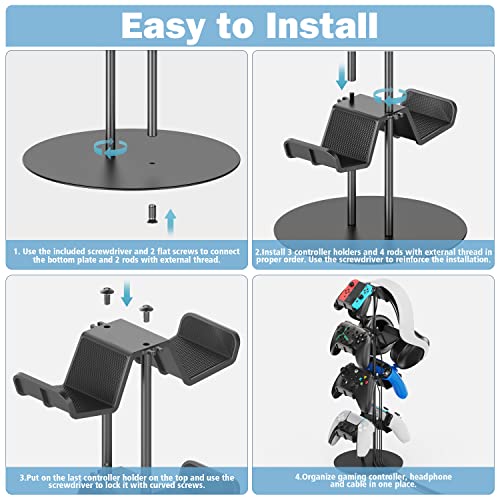 Gaming Deko Controller Halterung, 4-Stufen Controller Halter & Kopfhörer Halterung Tisch mit Kabel Gaming Organizer, Kopfhörer Halter für Universaler Controller/Headset, Gaming Zubehör Zimmer Deko Bild 4