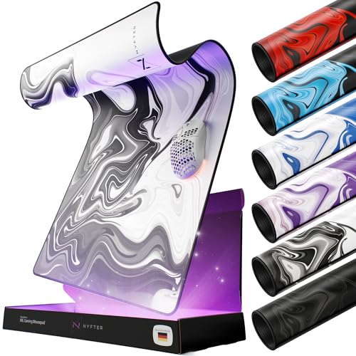 Nyfter - Premium XXL Gaming Mauspad Nyfpad 900x500mm Mousepad im Liquid Design Wellenfrei mit extra vernähten Kanten (White-Black) Bild 1