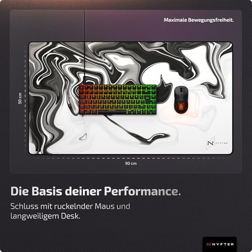 Nyfter - Premium XXL Gaming Mauspad Nyfpad 900x500mm Mousepad im Liquid Design Wellenfrei mit extra vernähten Kanten (White-Black) Bild 2